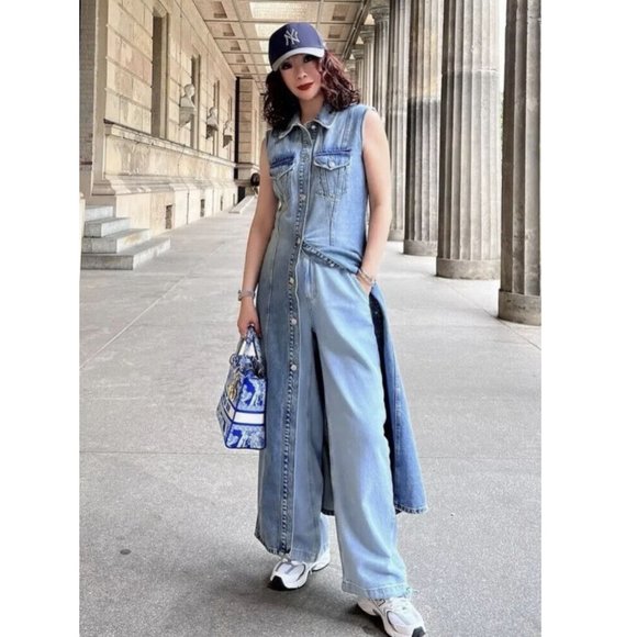 Zia Strap Midi Denim Dress Light Blue Denim